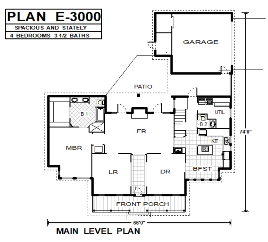 E-3000 floor plan in Expert Software's Home Design, a 1990s house design software package